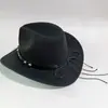 Chapéu Alto Preto Retrô, Chapéu de Cowboy Ocidental Unissex com Acessórios de Cabeça de Vaca, Chapéu de Jazz Estilo Étnico