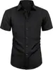 Camisa social masculina casual de manga curta, com botões, elasticidade em quatro direções, sem amassar, para uso transfronteiriço, camisa formal de verão, elástica, não precisa passar