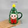Caneca Cerâmica Árvore de Natal 3D com Tampa Relevo Luzes Coloridas Copo de Natal Festival de Comércio Exterior Presente Copo de Água