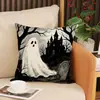 Set de Almohadas Fantasma de Halloween Decoración para Fiesta Navideña Cojín para Asiento de Lino Resistente a Manchas Funda para Cojín de Sofá de Sala de Estar