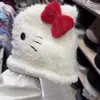 Bonito Gorro de Peluche con Orejas de Gato y Lazo, Protección Cálida para los Oídos para Mujer, Otoño e Invierno, Dibujos Animados, Hello Kitty, Gato, Kt, Gorro Pulóver