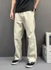 Pantalones casuales marrones de estilo urbano para hombre, lavados y desgastados, pantalones rectos hasta el suelo, ropa de trabajo elegante y moderna, pantalones largos adelgazantes