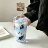 Taza de Vidrio Estilo INS Alta Apariencia Taza de Agua Taza con Popote Gran Capacidad Taza para Jugo Leche con Tapa Taza de Café para el Hogar