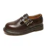 Zapatos Mary Jane retro de otoño punta redonda boca poco profunda de una sola capa estilo japonés hebilla doble de una sola tira zapatos de cuero blanco moda para mujer