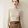 Suéter 100% cachemir puro para mujer, cuello semi alto, corte ajustado, suave y acogedor, base de punto, suéter liso otoño e invierno 2026
