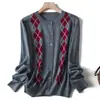Suéter Clásico Retro Estilo Francés Old Money de Lana Jacquard Argyle Cuello Redondo Cárdigan de Punto para Primavera y Otoño para Mujer 129