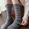 Calcetines de lana forrados de forro polar estilo otoño e invierno para mujer, calcetines largos blancos de doble aguja, calcetines holgados de lana de oveja cálidos y engrosados