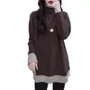 Camiseta Térmica Base Falsa de Dos Piezas Cuello Alto para Mujer Talla Grande, Nuevo Estilo Otoño e Invierno, Corte Holgado, Base Adelgazante y Favorecedora para la Figura