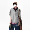 Camisa Falsa de Dos Piezas con Media Cremallera para Hombres y Mujeres, Camiseta de Manga Corta de Color Bloque de Moda de Verano para Hombre, Camisa Polo Versátil con Cuello de Solapa