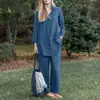 Set de Amazon 2026: Conjunto Elegante Casual Vintage de Camisa de Manga Larga con Solapa Suelta y Pantalones de Pierna Ancha en Color Sólido
