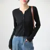 Cardigan de punto acanalado blanco de lana de cordero corta con cuello redondo para mujer, capa exterior ajustada para primavera/verano, chaqueta protectora solar