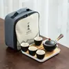 Infusor de Chá para Preguiçosos em Cerâmica Barro Preto Conjunto Automático de Chá Conjunto Pequeno Pote Portátil de Viagem com Alça Lateral Bandeja de Chá Chá Gongfu