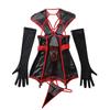 Mono de Tres Piezas Sexy con Recortes Transparente de Malla y Cuero para 2025, Transfronterizo Europeo y Americano, Moldeador de Cuerpo, con Guantes