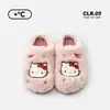 Pantuflas genuinas de algodón Sanrio Kitty, pantuflas cálidas de invierno para mujer con forro de felpa, pantuflas de felpa para interior de otoño e invierno