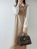 26 Nuevos Estilos de Otoño e Invierno Cuello Redondo Sin Mangas Moda Pulóver Lana Pura Tejido Falda Chaleco Estilo Largo Elegante Vestido de Capas