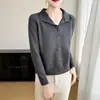 Jaqueta Cardigan 100% Algodão Transfronteiriça para Mulheres, Gola Meia-Alta, Reversível, Cinza, Espessada para Outono e Inverno, Quente, Adequada para Roupa Externa, Tricô