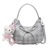 Bolso de Mano Único para Mujer 2025 Nuevo Bolso de Lazo Bolso de Luna Bolso Cruzado de Hombro a Cuadros Bolso Dumpling para Mujer