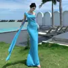 Vestido Sexy Sem Costas para Férias na Praia, Vestido Longo com Fita Azul e Branca, Vestido de Festa Anual, Vestido de Aniversário, Comprimento no Tornozelo