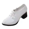 Sapatos femininos de salto médio 2026 estilo Primavera/Outono com cadarço simples versátil couro macio sola macia cabedal macio sapatos únicos para mães de meia-idade