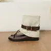 Sandalias de verano para mujer de 4.5 cm de grosor ~ colorblock sutilmente elegante, nuevas, de media pantorrilla, con hebilla de cinturón y diseño de chancla para chicas a la moda