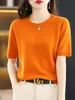 Primavera e Outono Crewneck Cashmere Suéter Mulheres de manga curta Pullover Meia manga solta de manga média Suéter de fundo fino Suéter de malha