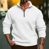 Sudadera Casual Popular de Otoño e Invierno para Hombre, Color Sólido, Manga Larga, Cremallera Media Europea y Americana, Talla Grande, Versátil, Cuello Alto