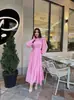 En Stock Transfronterizo Amazon Comercio Exterior Europeo y Americano Nuevo Estilo Francés Elegante Plisado Dobladillo Amplio Vestido de Gasa