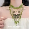 Lujoso Collar de Borla de Mariposa Verde con Artesanía Intrincada, Exquisito Diseño Vintage Estilo Bosque, Sensación de Alta Gama, Collar de Mariposa Agua Corriente