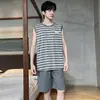 Atacado 2026 Novo Pijama de Algodão Masculino Verão Regata Shorts Gola Redonda Simples Casual Jovem Frete Grátis