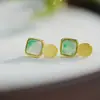 Pendientes de botón Huibao Li de Plata S925 Cuadrados de Jade Africano Simples Modernos Versátiles Nicho Frescos para el Trabajo