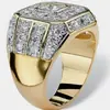 Anillo de Hombre Huajie Europeo y Americano Chapado en Oro Circonita Cruz Popular Transfronterizo Joyería de Moda Anillo Hip-Hop Bestseller de Amazon