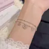 Pulsera Corazón de Gato con Cadena Doble Corazón Pata de Gato Sweetheart Kitty Lujo Ligero Nicho Sensación de Alta Gama Pulsera Linda Dulce