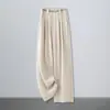 Calça Elegante de Renda Larga Estreita para Mulheres 2026 Verão Novo Elástica Cintura Alta Fina Casual Versátil Calça Reta