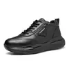 Zapatos de Hombre Transfronterizos, Zapatos Deportivos Casuales de Cuero Negro, Zapatillas de Correr Ligeras con Suela Gruesa para Hombre, Cómodos Zapatos de Papá para el Trabajo y el Trayecto