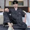 Pijama de Hombre Verano Algodón Manga Corta Cárdigan 2025 Nuevo Estilo Japonés Kimono Ropa de Casa para Hombres Jóvenes Gama Alta