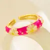 Anillo Circular de Moda Exquisito Retro Europeo y Americano Microincrustado Colorido Diseño Versátil Flor Anillo para Mujer