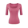 T-shirt Feminina Sexy de Verão 2026, Gola U Profunda Expondo a Clavícula, Manga Curta, Slim Fit, Valoriza o Corpo, Pura Sedução, Top Versátil