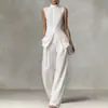 2026 Amazon europeo y americano transfronterizo blusa femenina fluida nuevo estilo elegante sin mangas conjunto de pantalones largos para mujer