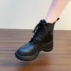 ¡Súper cómodo de llevar! Estos elegantes zapatos de cuero con cordones y suela de plataforma son perfectos para mujeres bajitas.. Nueva colección otoño 2026, botines casuales de piel suave