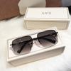 Gafas de Sol Marrones de Media Montura para Hombre, Gafas de Sol Cuadradas Anti-UV para Conducir, Celebridad de Internet, Cara Grande, Ojos, Modernas Elegantes