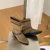 Nueva colección Lancui: Botines de punta fina con hebilla estilo europeo y americano, botines cortos de otoño para mujer con tacón medio, botas elegantes y con estilo para mujer