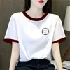 Comercio Exterior Transfronterizo Moda Elegante Holgado Versátil Diseño Bloques de Color Manga Corta Camiseta Top para Mujer