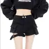 Shorts de Cargo Negros de Dos Botones Petite Nuevos Primavera y Verano 2025 Mezclilla Casual para Mujer Pantalones Cortos