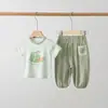 Conjunto de Ropa de Verano para Bebé con Pantalones de Manga Corta Anti-Mosquitos para Bebé, Conjunto de Dos Piezas de Algodón Delgado Dividido con Estampado de Frutas Frescas