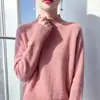 Suéter de punto retro con lunares y cuello alto para mujer, 100% lana pura, corte holgado, versátil para el trabajo o uso casual, mangas largas, cálido y adecuado como capa base