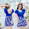 Traje de baño talla grande estilo madre de mediana edad estilo falda de una pieza estampado de boxeo traje de baño conservador traje de baño para aguas termales fabricante venta al por mayor