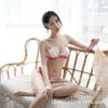 Lencería sexy sexy traje de tres puntos abierto encaje seductor bordado de rosas tirantes transparente Perla 1217