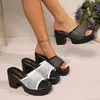 Chinelos de salto alto vazados estilo europeu e americano com sola grossa 2026 novo comércio exterior para mulheres, sandálias de verão em malha de uma tira tamanho grande