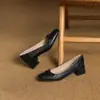 2025 nuevos zapatos de mujer de boca poco profunda para primavera y otoño, zapatos de tacón grueso con lazo cuadrado, tallas 31-43, zapatos de comercio exterior