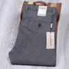 Calça Casual Masculina Retro de Linho Cinza, Calça de Sarja Fina Mista de Algodão e Linho com Elastano, Cintura Média, Poliéster